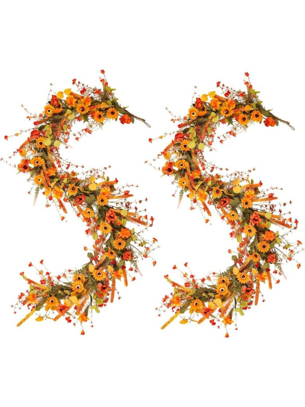 6Ft Fall Garland 2-Pack - Sunflower & Leaf Decor for Mantel, Home Accent